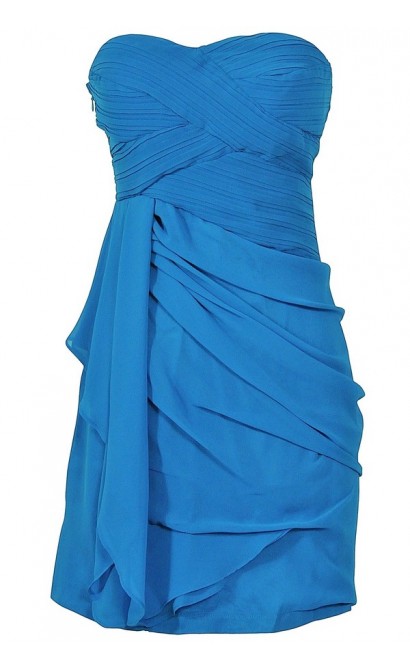 Draped Chiffon Dress in Teal Blue